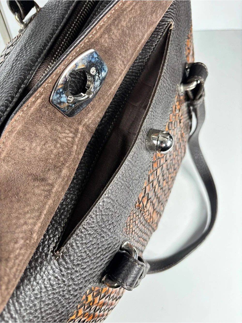 Furla leather brown Woven Tote Bag - top handles Brown
